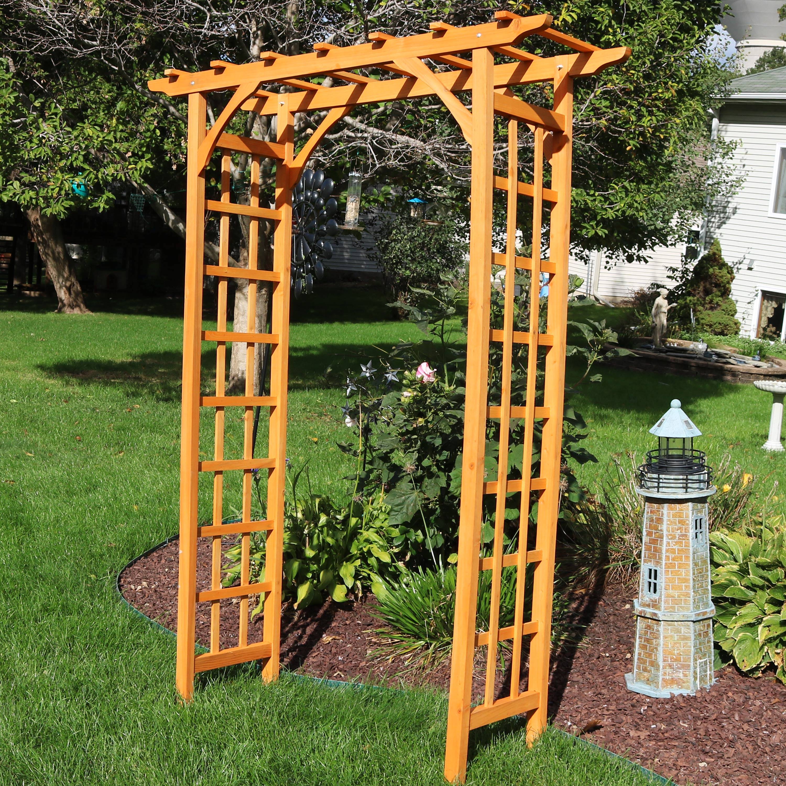 Alt View 3. Sunnydaze - Wooden Fir Arbor Weatherproof Arched Garden Walkway - 78 in - Brown.