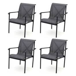 Four Seasons Courtyard - Norwalk Sling Fabric with Aluminum Frame Chair (4 Pack) - Gray