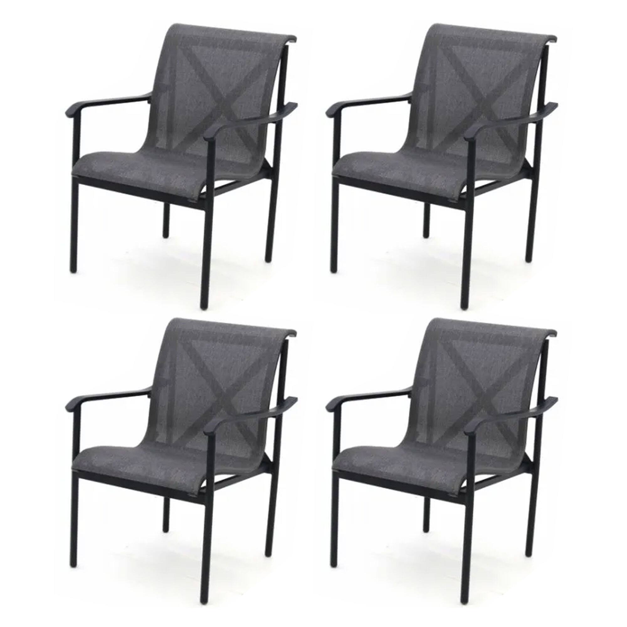 Front. Four Seasons Courtyard - Four Seasons Courtyard Norwalk Sling Fabric with Aluminum Frame Chair (4 Pack) - Gray.