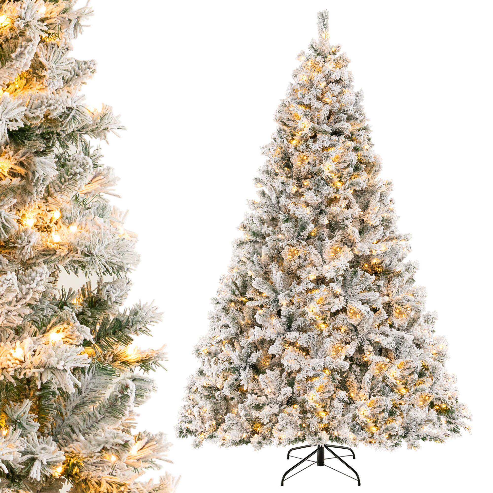 Alt View 9. Gymax - Gymax 8 FT Pre-Lit Snow-Flocked Xmas Tree 3-Minute-Setup Artificial Hinged Christmas Tree - Green, White.