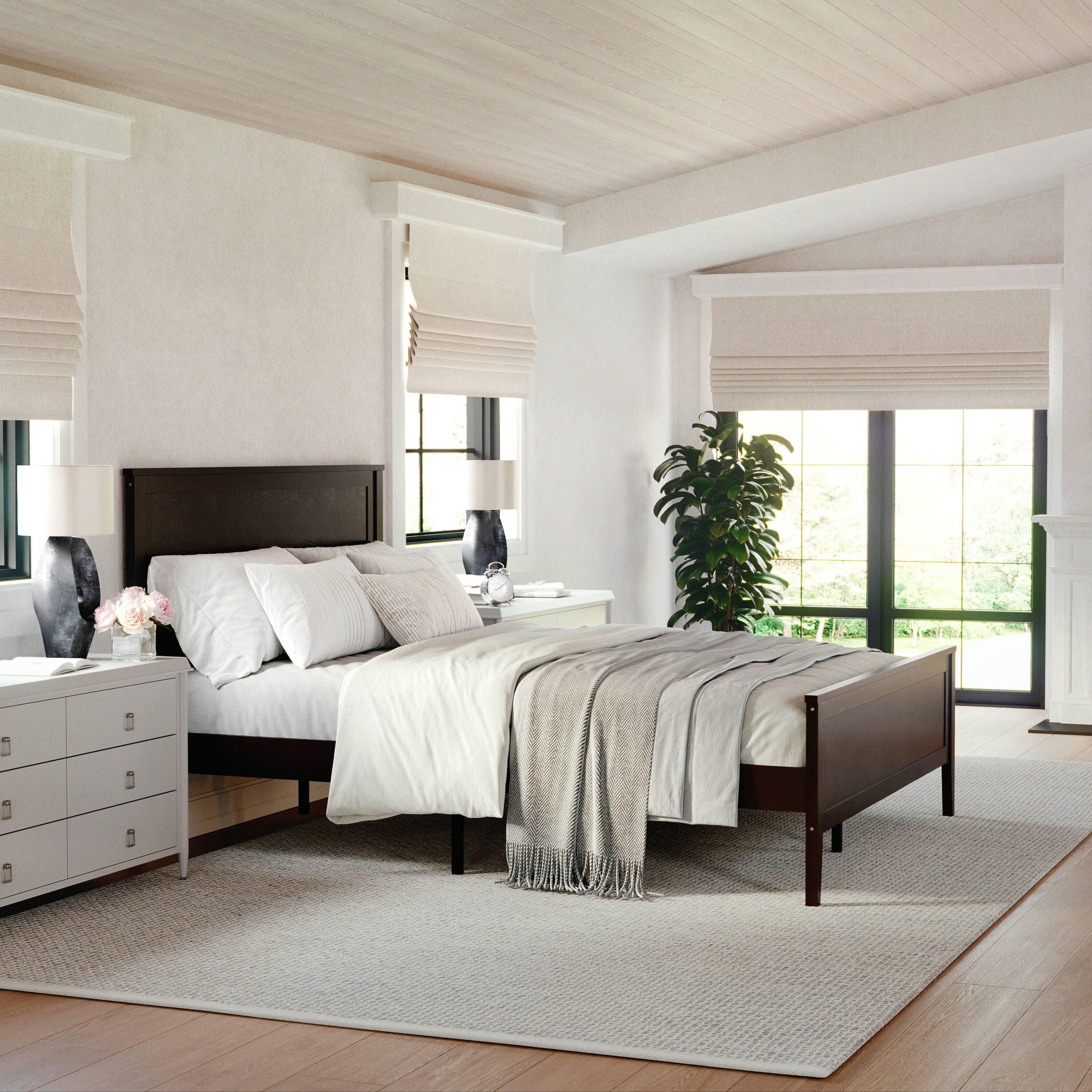 Alt View 14. Martha Stewart - Corbin Wooden Queen Size Platform Bed with Headboard and Footboard - Dark Brown.