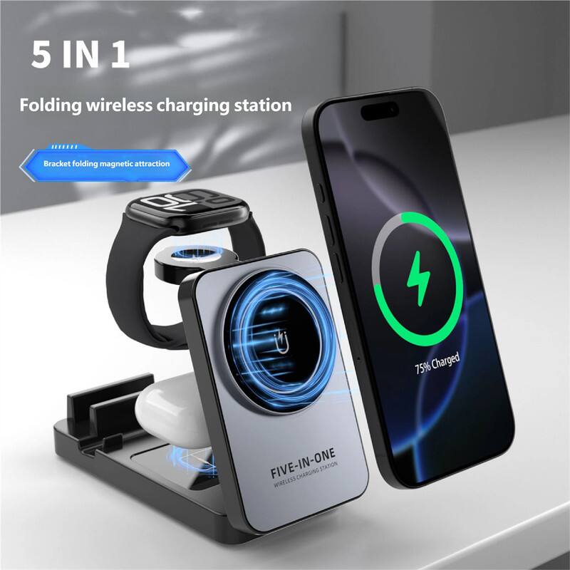 5 IN 1 Folding wireless charging station

Bracket folding magnetic attraction

75% Charged

FIVE-IN-ONE CHARGING STATION WIRELESS