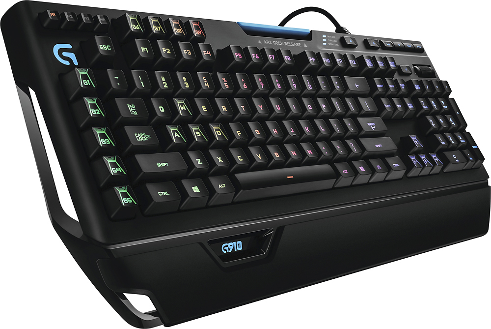 Angle View: Logitech - Orion Spectrum G910 Full-size Wired Mechanical Romer-G Tactile Switch Gaming Keyboard with RGB Backlighting - Black