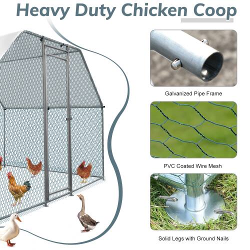 Heavy Duty Chicken Coop  
Galvanized Pipe Frame  
PVC Coated Wire Mesh  
Solid Legs with Ground Nails