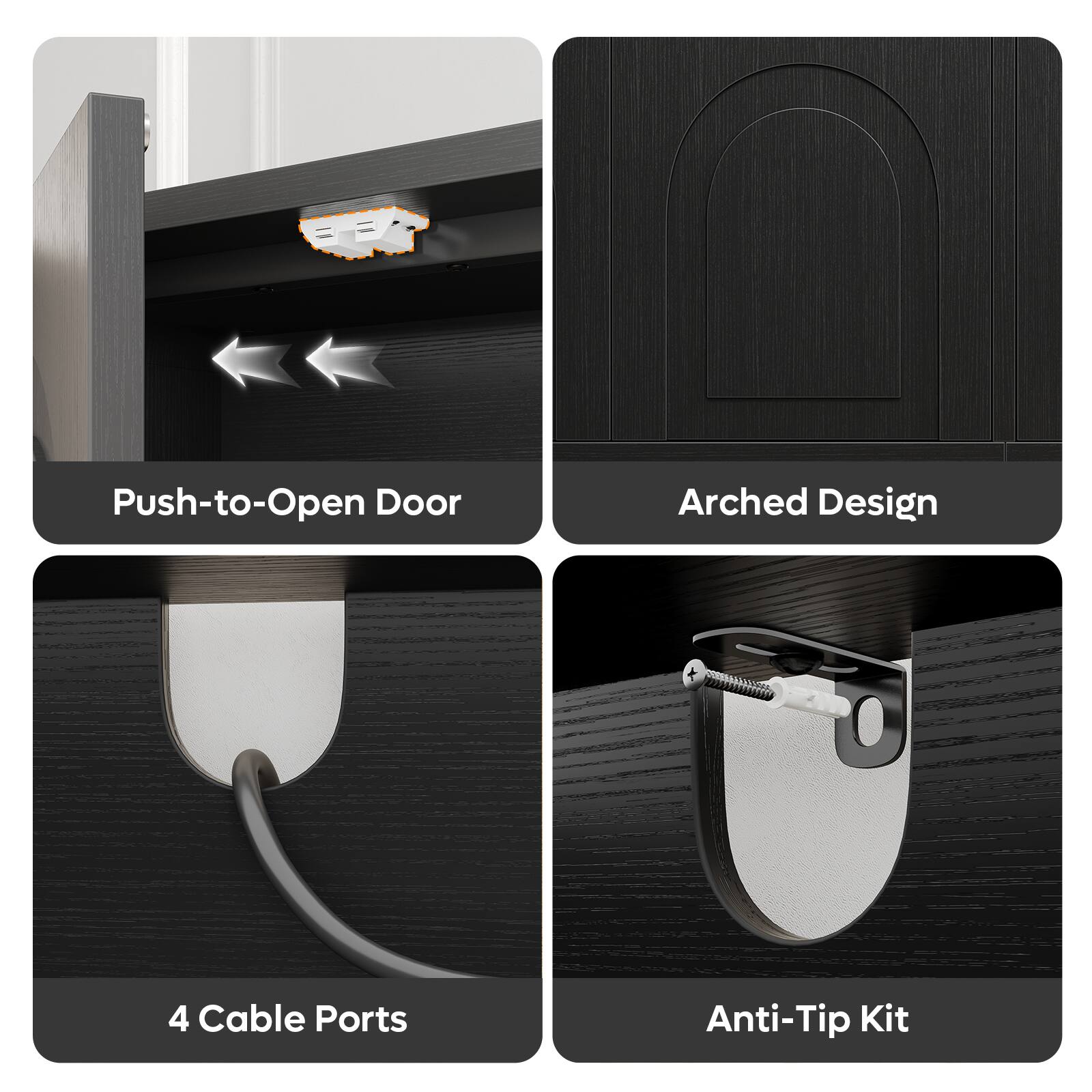 II E Push-to-Open Door  
Arched Design  
4 Cable Ports  
Anti-Tip Kit