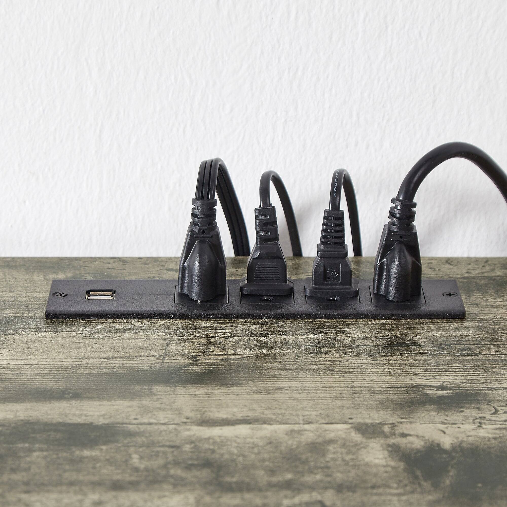 Left. Vecelo - Industrial TV Stand with Power Outlets and USB Ports – Modern Open Shelf Media Console Table for Living Room - 63" Grey With Socket.