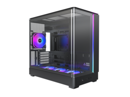Montech - KING 15 PRO Micro-ATX Case, Curved Glass, Chimney Airflow, 360mm Radiator, 6 ARGB Fans, Black - Black