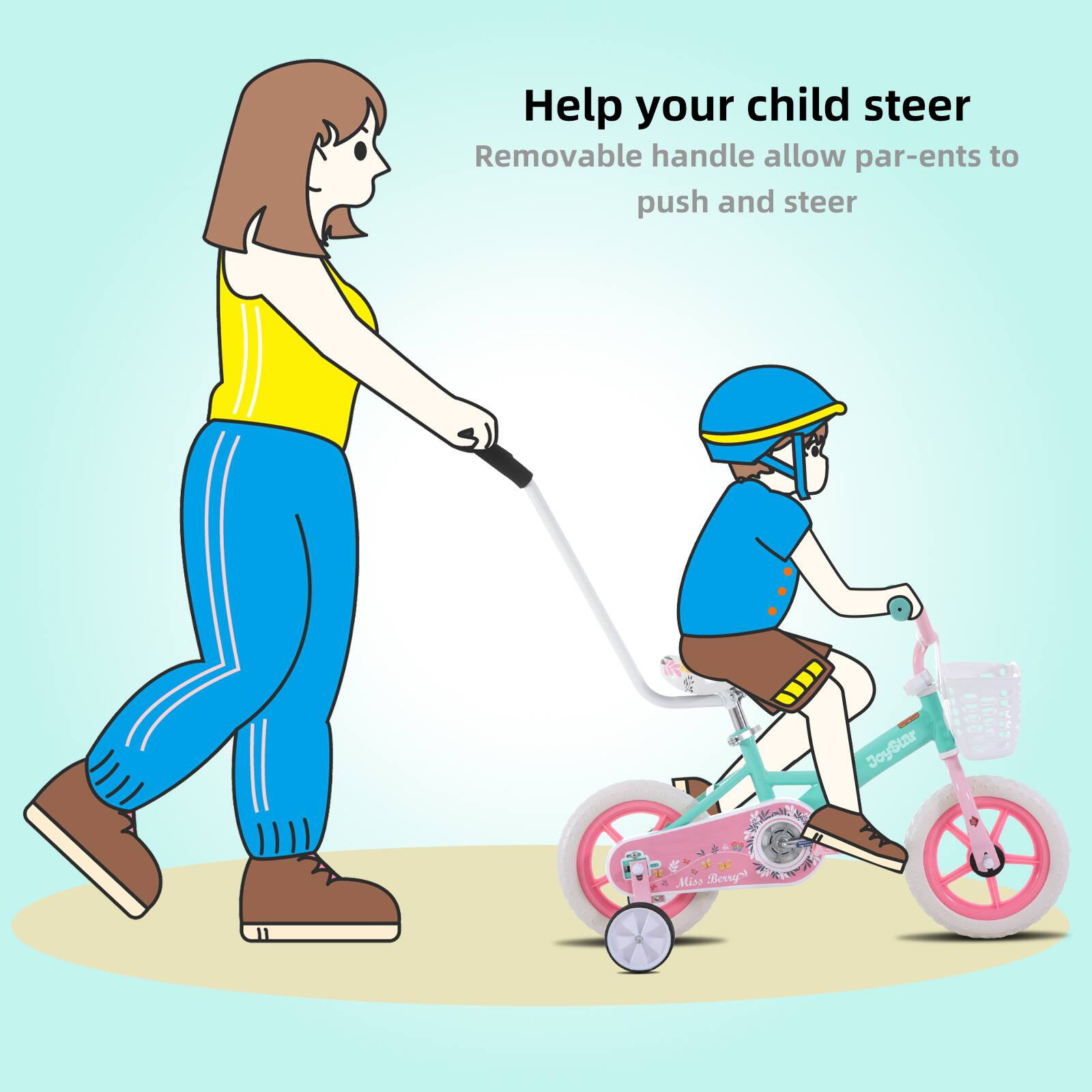 Help your child steer  
Removable handle allow parents to push and steer