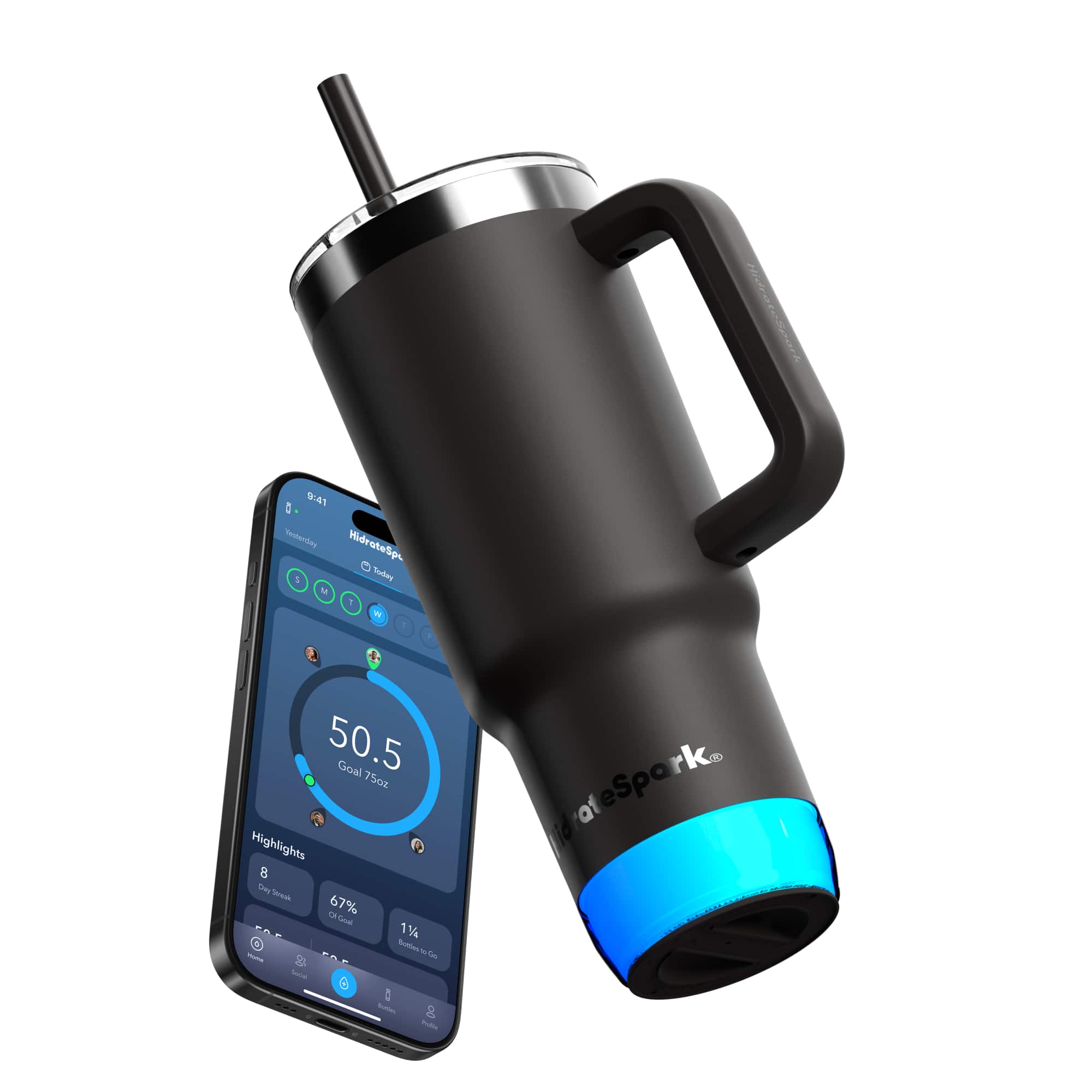 Hidrate - 30 oz HidrateSpark PRO 2 Smart Tumbler - Health & Wellness Tracker - Apple Health - Smart Ring & Watch Compatible - Black