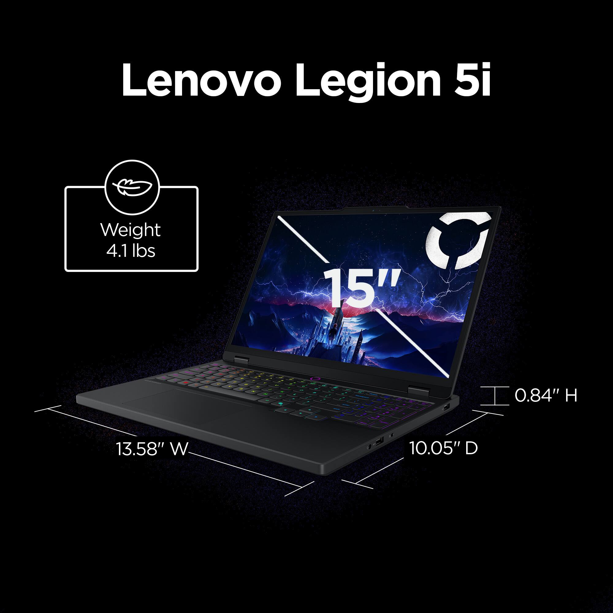 Lenovo Legion 5i: Weight: 4.1 lbs, Screen Size: 15", Dimensions: 0.84" H x 13.58" W x 10.05" D