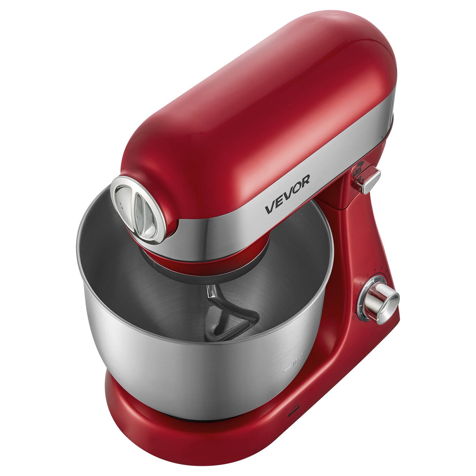 Alt View 5. VEVOR - 5.3 Qt Tilt Head Stand Mixer 400W Electric Dough Mixer, 10 Speeds Food Kitchen Mixer with Stainless Steel Bowl - Red;Silver.