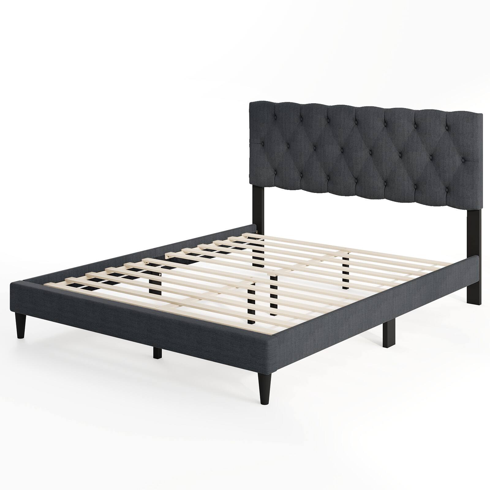 Alt View 5. LUCKY ONE - Queen Assembled Upholstered Platform Bed with Tufted Headboard Wooden Slats Gray - Gray-Queen.