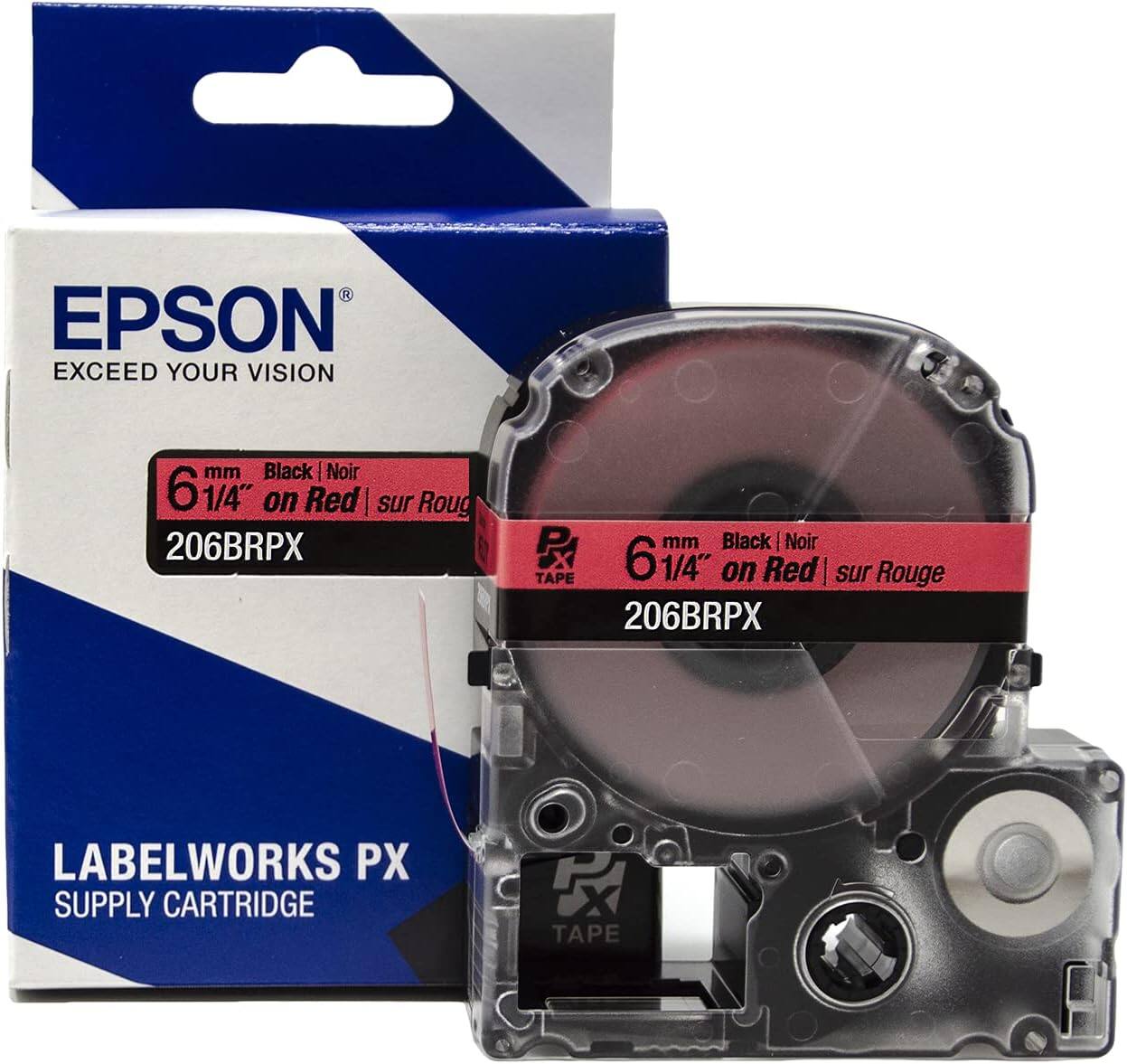 EPSON  
EXCEED YOUR VISION  

6 mm Black | Noir  
1/4" on Red | sur Rouge  
206BRPX  

LABELWORKS PX  
SUPPLY CARTRIDGE  

TAPE
