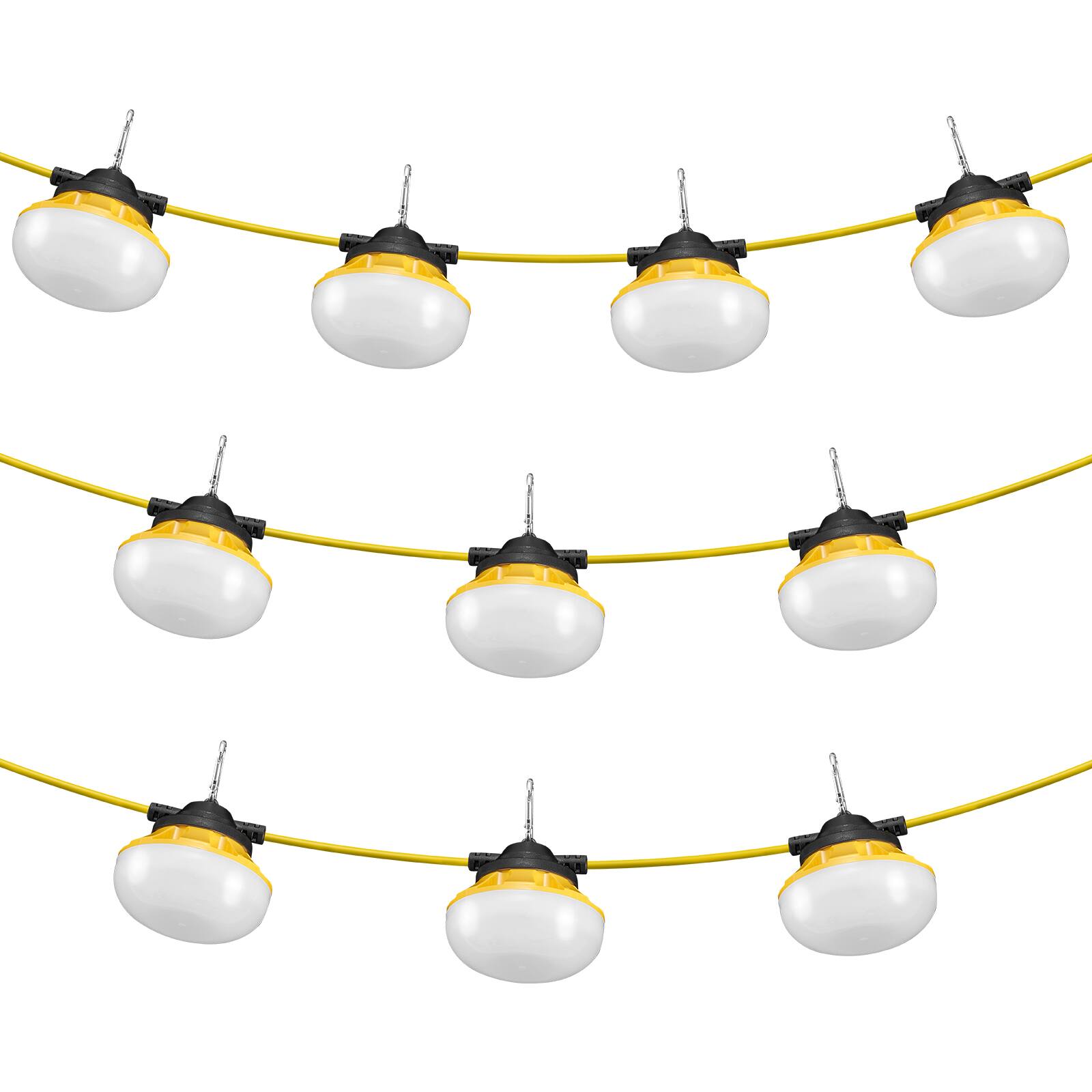 Alt View 5. VEVOR - 100FT Construction String Lights, 100W 10000LM, 10PCs String Work Light, 5000K, IP65 Waterproof, with Hanging Hooks - Yellow.