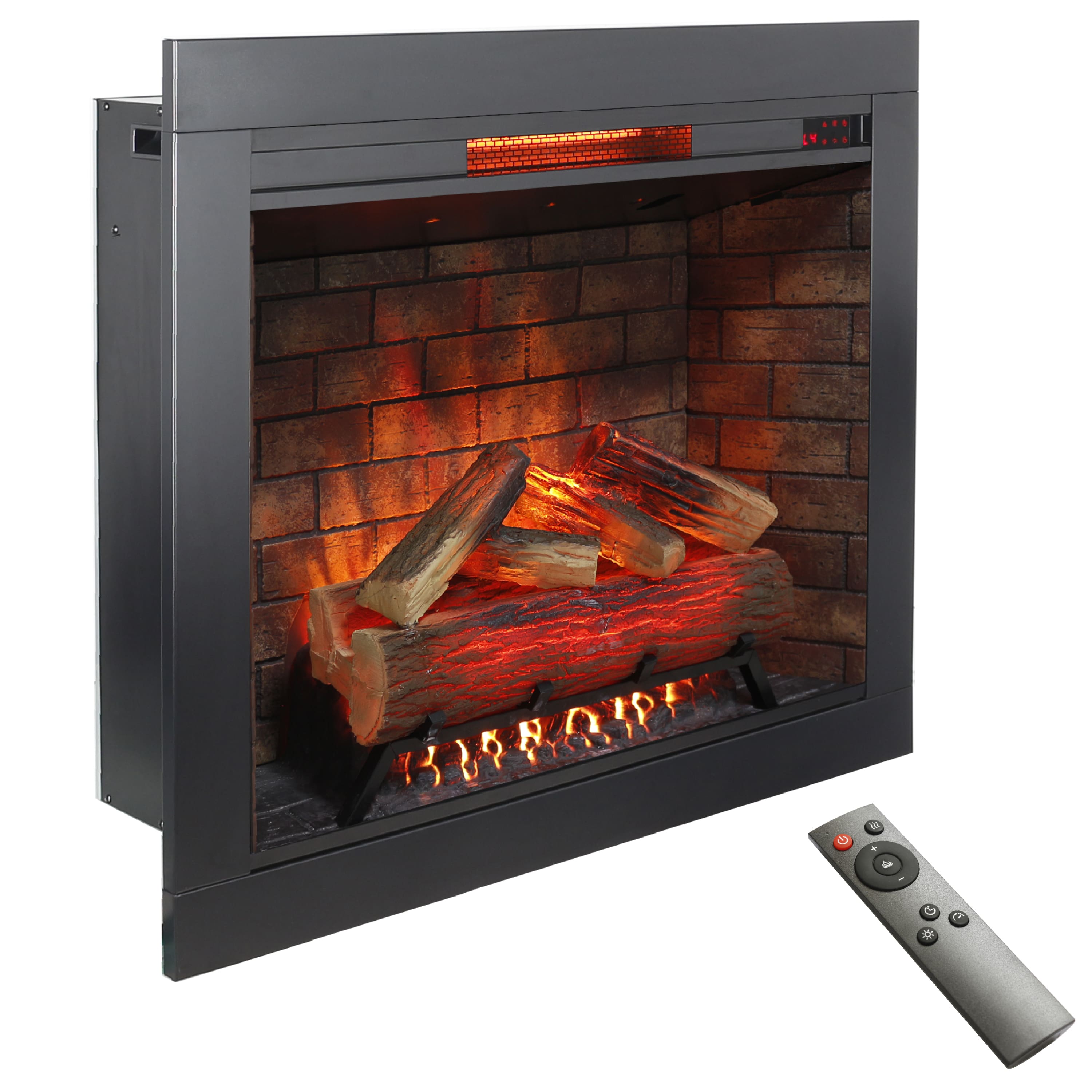 GOODSILO - 33"" Electric Fireplace Insert with Trim Kit, Touch Panel, Realistic Flame & Crackling Sound - Antique Black - Thumbnail 2