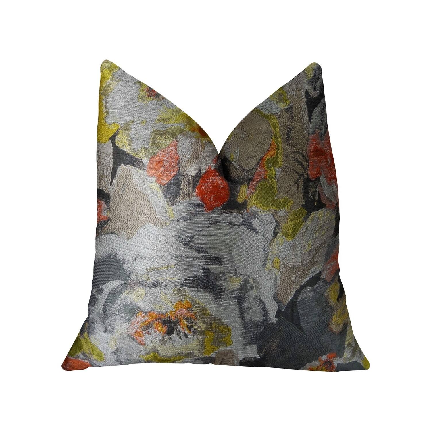 Front. Plutus Brands - Sunray Truro Handmade Throw Pillow (24" x 24") - Gray, Yellow, Coral.