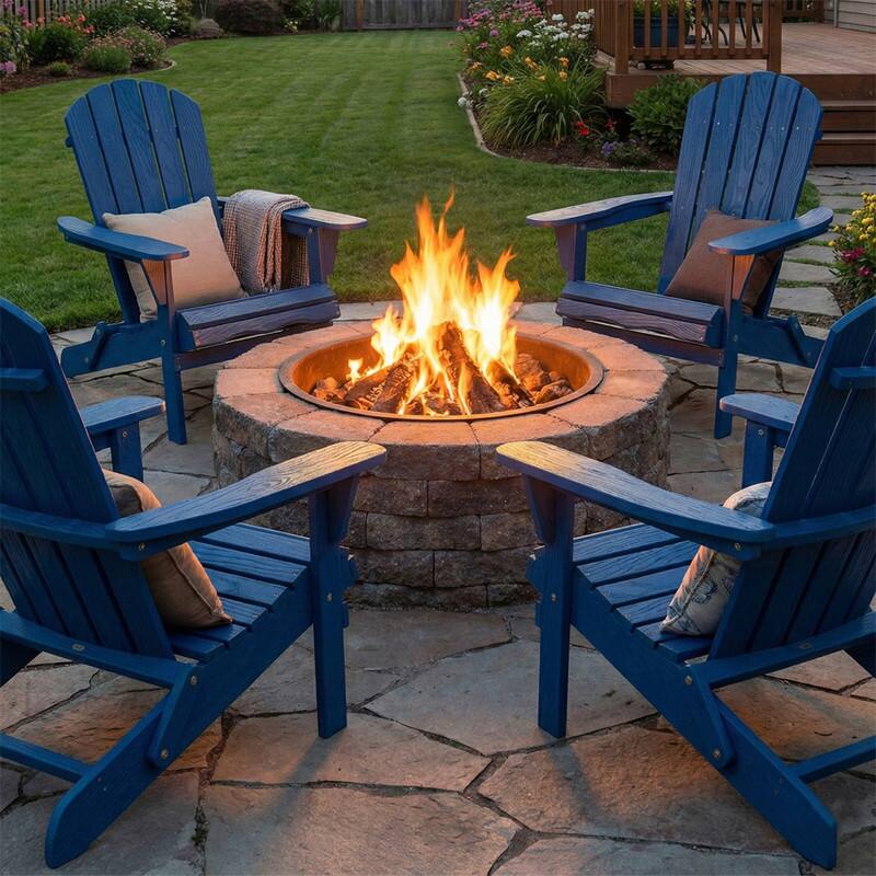 Alt View 1. HTUTWOO - Set of 2 Wood Lounge Patio Chair for Garden Outdoor - Wooden Folding Embossed Adirondack Chair, Wood Lounge Patio Chair - Navy Blue.