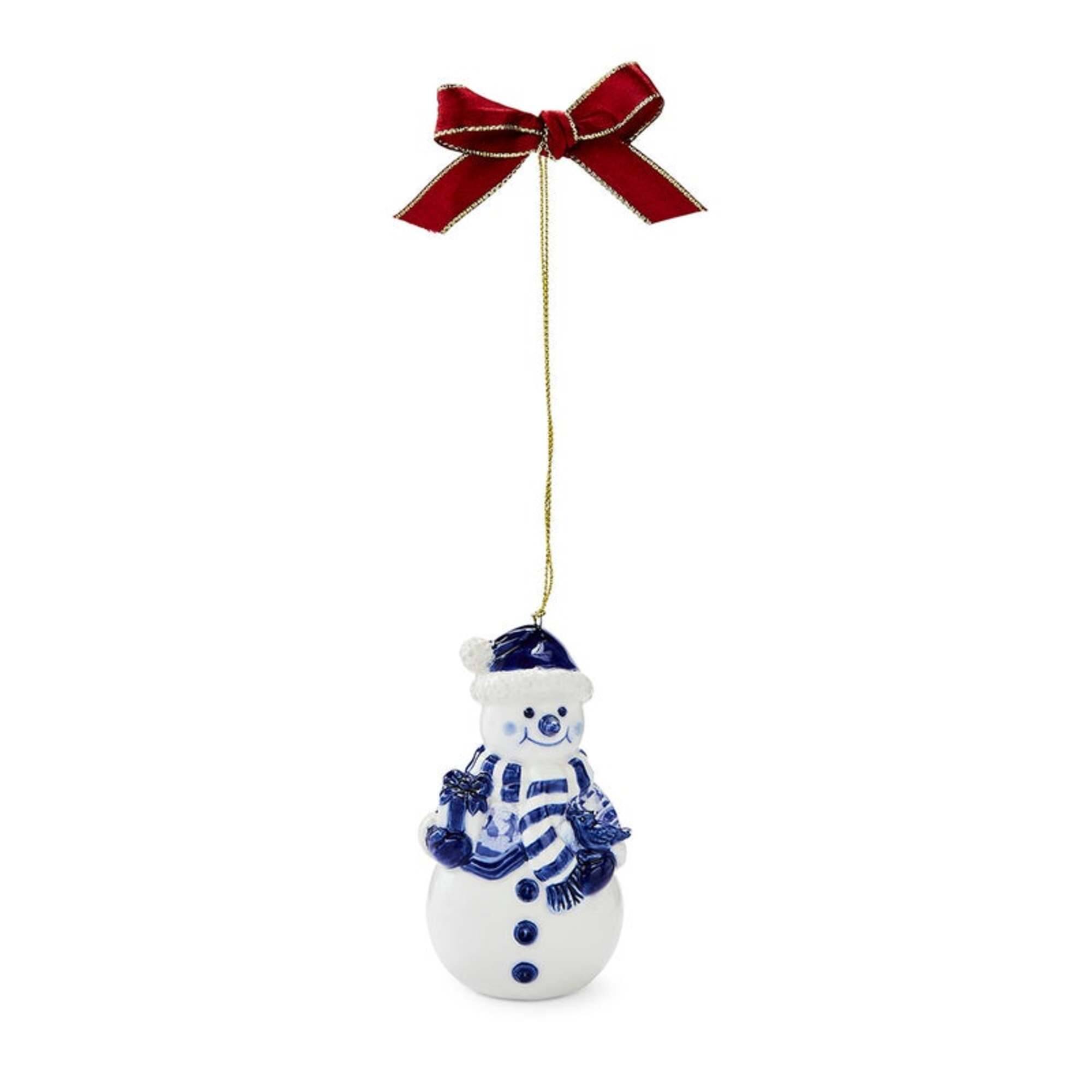 Front. Spode - Spode Blue Italian Collection Snowman Ornament Blue White - White and Blue.