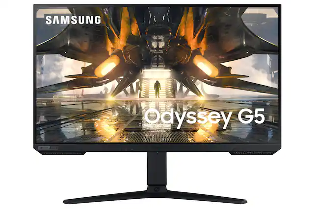 Front. Samsung - Odyssey 27” IPS LED QHD FreeSync Premium & G-Sync Compatible Gaming Monitor with HDR (Display Port, HDMI) - Black.