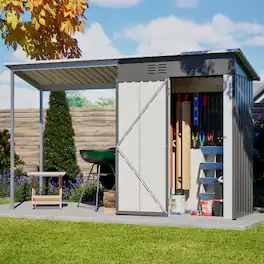 Anysun - 5x3FT Galvanized Steel Shed & Gazebo Combo, Easy Assembly 2-in-1 Lean-To Storage with Open Pergola for Garden or Patio