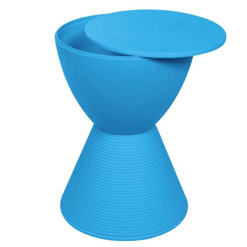 Alt View 4. LeisureMod - Boyd Modern Round Hourglass Accent Side Table, Drum Storage Table with Ribbed Base for Indoor/Outdoor - Blue.
