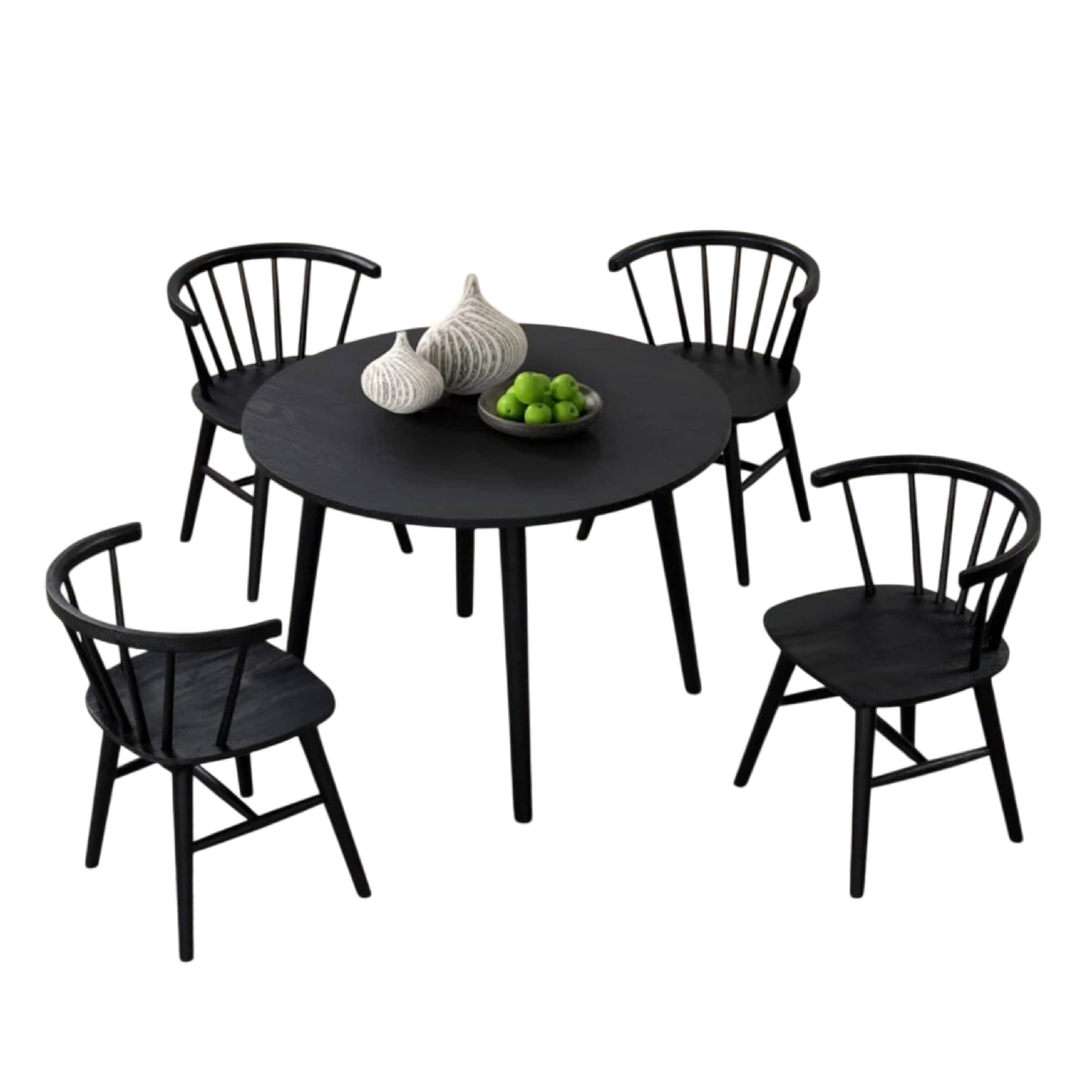 Alt View 1. Manhattan Lane - Yely 5pc Dining Table with 4 Windsor Chairs Set, Black Rubberwood - Black.
