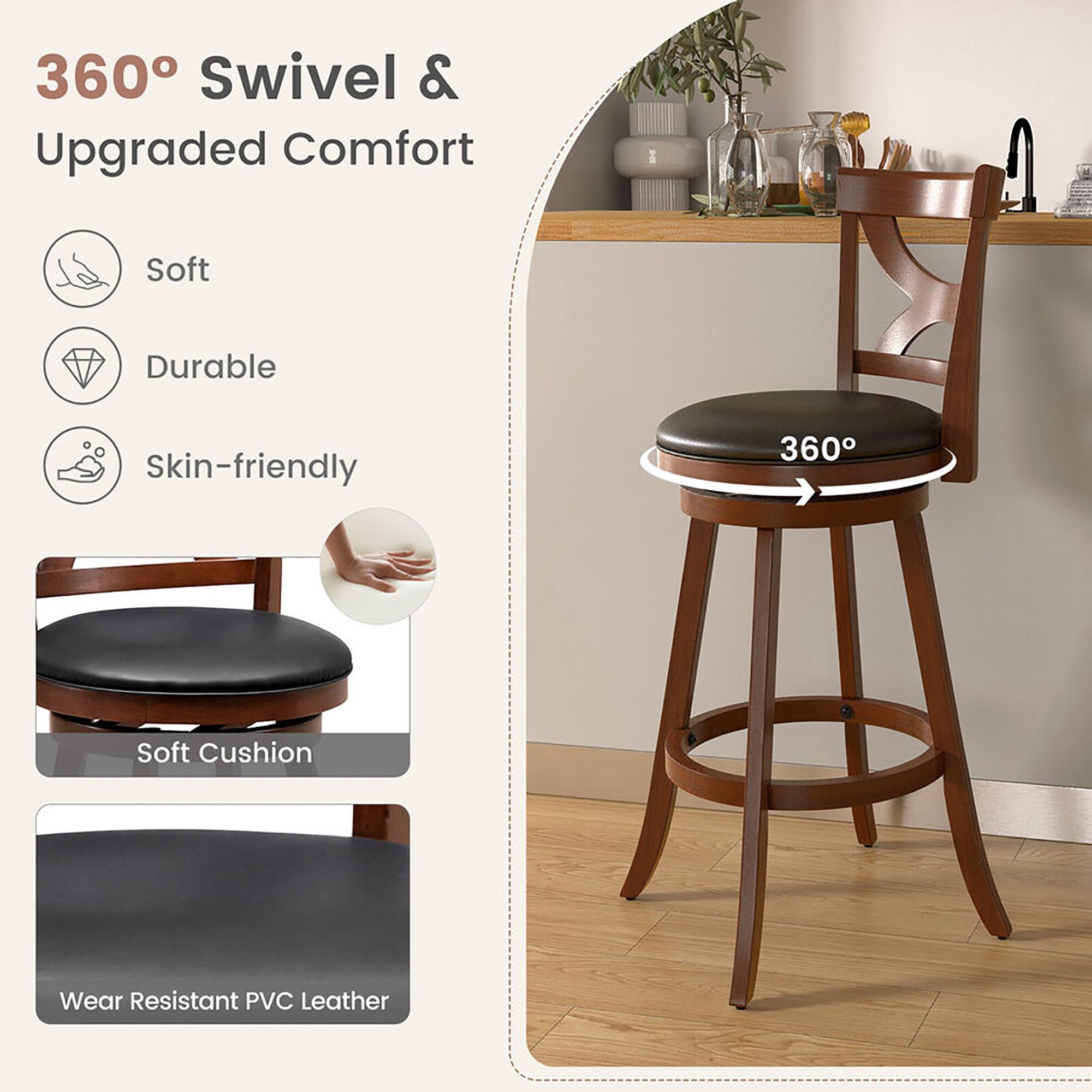360° Swivel & Upgraded Comfort, Soft, Durable, Skin-friendly, Soft Cushion, Wear Resistant PVC Leather