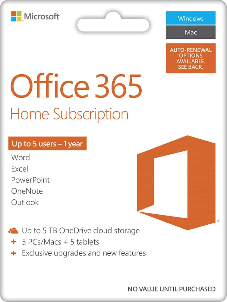 Front. Microsoft - Microsoft Office 365 Home (5-PCs or Macs + 5-iPads or Select Windows Tablets) (1 Year Subscription) - Multi.