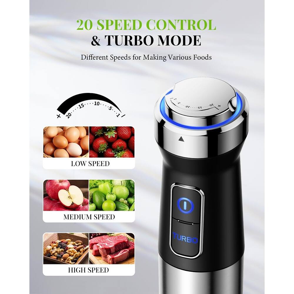 20 SPEED CONTROL & TURBO MODE  
Different Speeds for Making Various Foods  

LOW SPEED  
MEDIUM SPEED  
HIGH SPEED  

TURBO