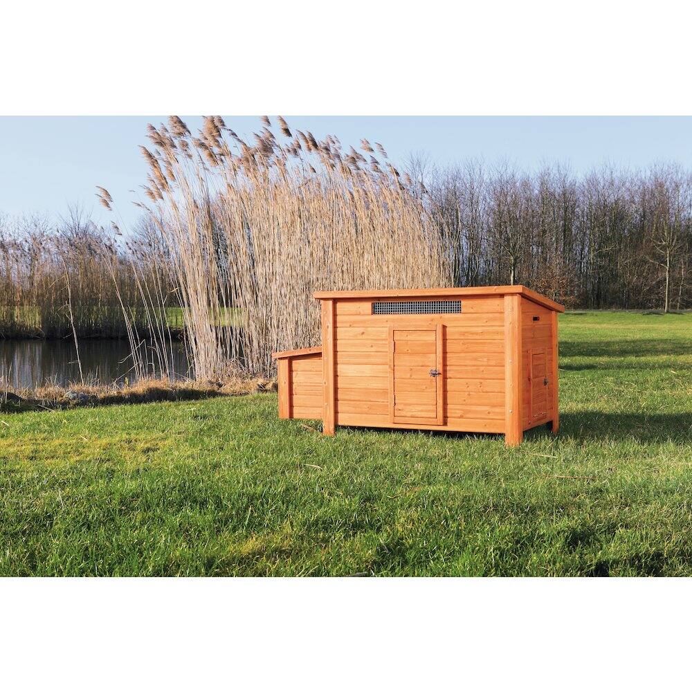 Angle. TRIXIE - Weatherproof Outdoor Wooden Chicken Coop with 2 Nesting Boxes & Run, Brown - Brown.