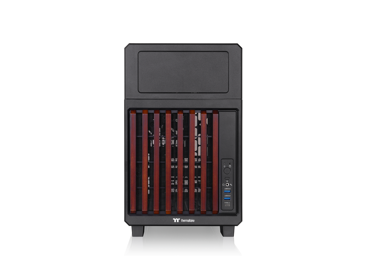 Alt View 3. Thermaltake - Thermaltake TR200 WS; Micro Chassis; Wood Trim; mATX/mITX; 360mm Rad; 365mm GPU; Black; CA-11L-00S1NN-WS - Black.