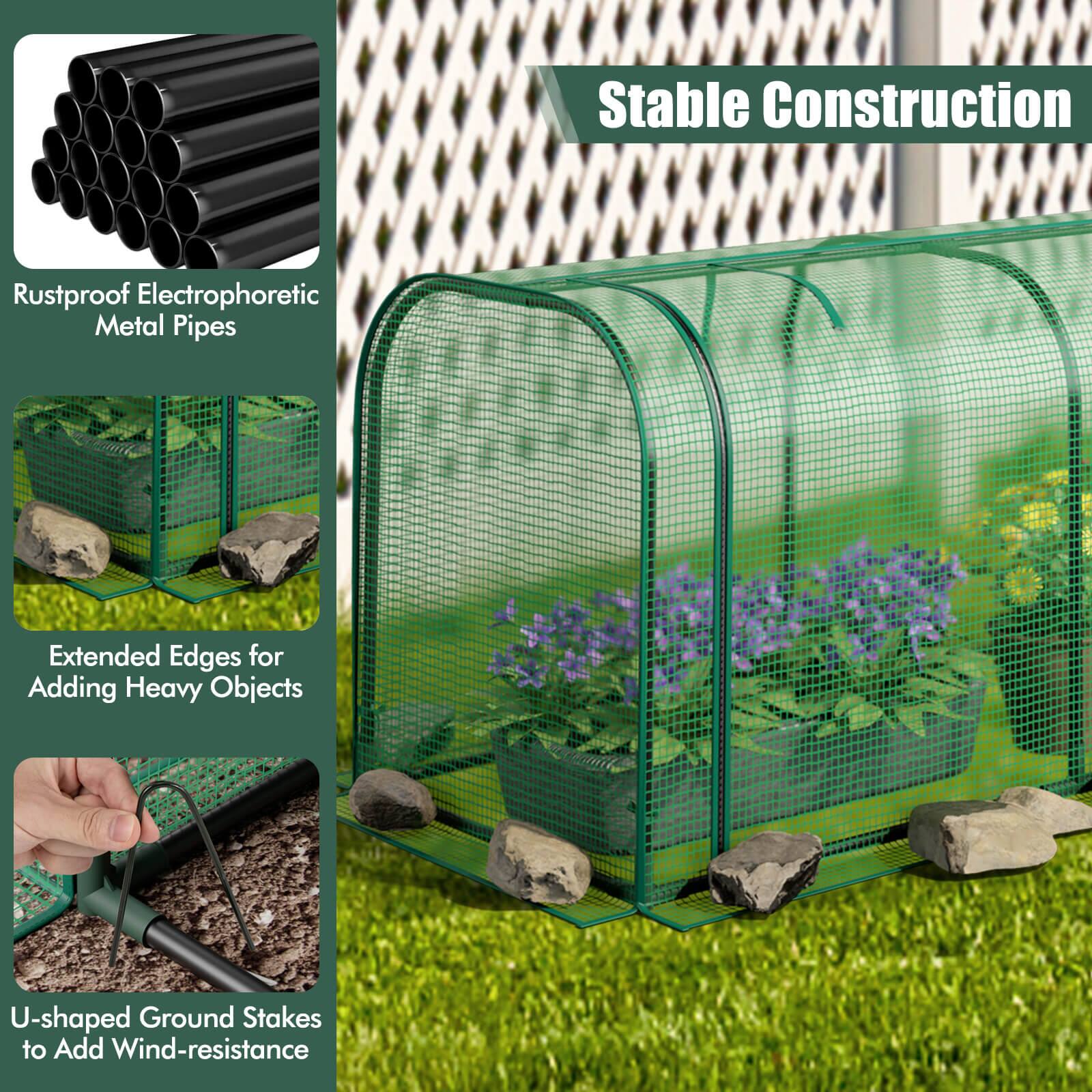 Stable Construction

Rustproof Electrophoretic Metal Pipes

Extended Edges for Adding Heavy Objects

U-shaped Ground Stakes to Add Wind-resistance