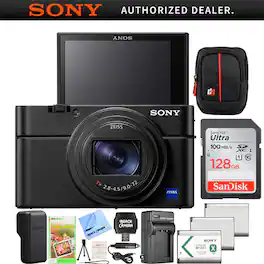 Bundle - Sony - Cyber-Shot DSC-RX100 VII Camera Kit DSC-RX100M7 3x Battery 128GB Essential