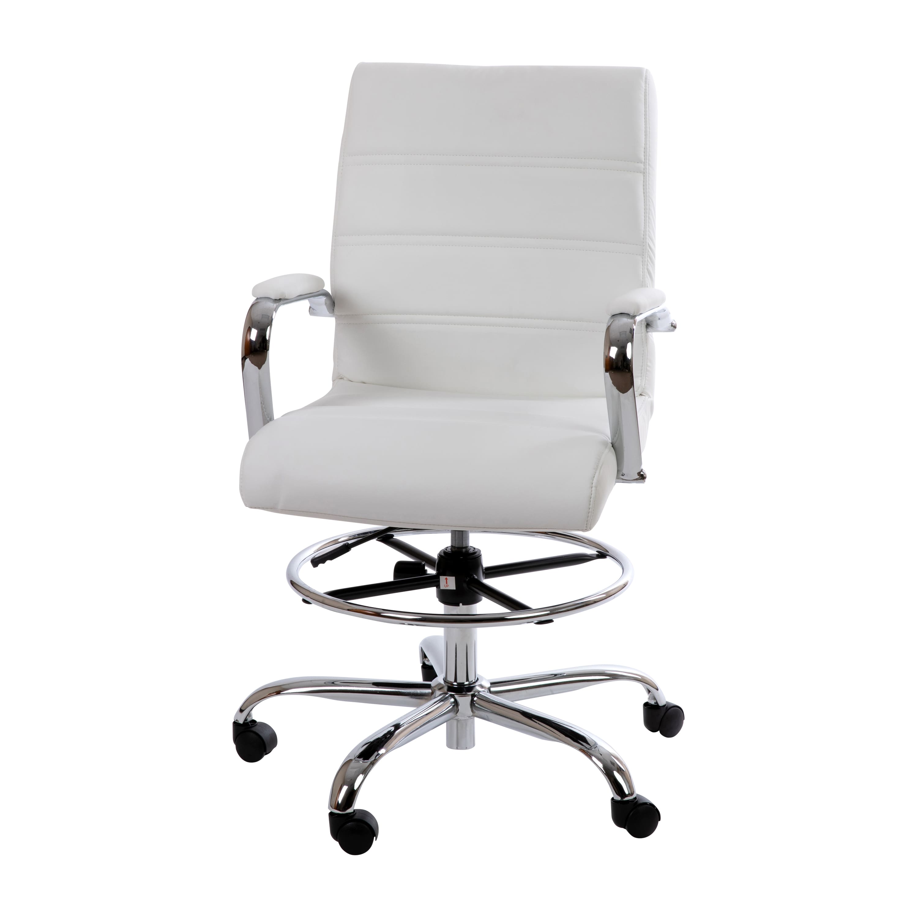 Emma + Oliver - Mid-Back LeatherSoft Drafting Chair with Adjustable Foot Ring and Chrome Base - White price history on PriceWatchPro
