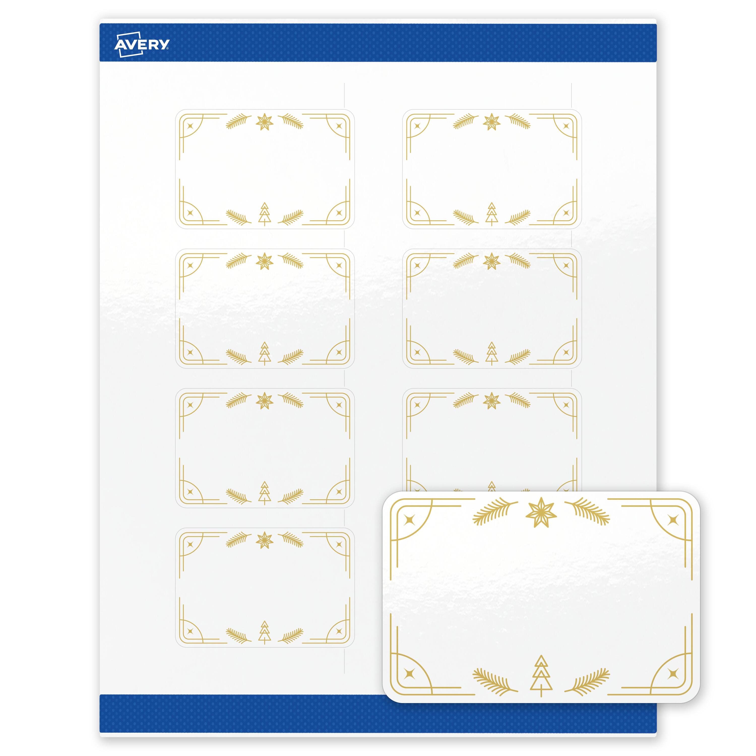 Front. Avery - Avery® Labels, 2" x 3", Glossy White, Metallic Gold Christmas Trees - White.