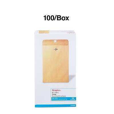 100/Box Staples Clasp Gummed Envelopes 6"x9" 1%