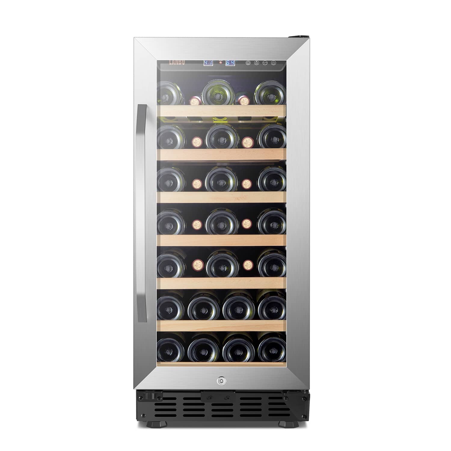 Lanbo - 15 Inch 31 Bottle Built-in or Freestanding Wine Cooler with Digital Temperature Control and Removable Shelves - Black - Front_Zoom