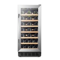 Lanbo - 15 Inch 33 Bottle Built-in or Freestanding Wine Cooler with Digital Temperature Control and Adjustable Shelves - Black - Front_Zoom