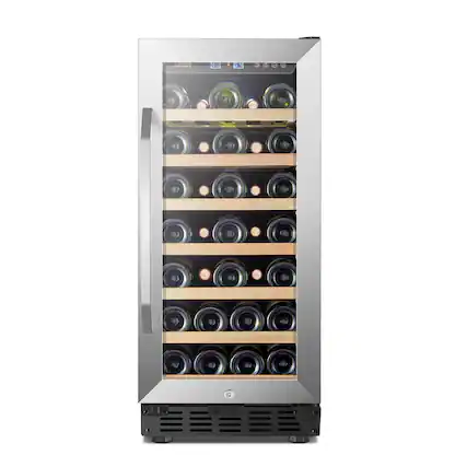 Front. Lanbo - 15 Inch 31 Bottle Built-in or Freestanding Wine Cooler with Digital Temperature Control and Removable Shelves - Black.