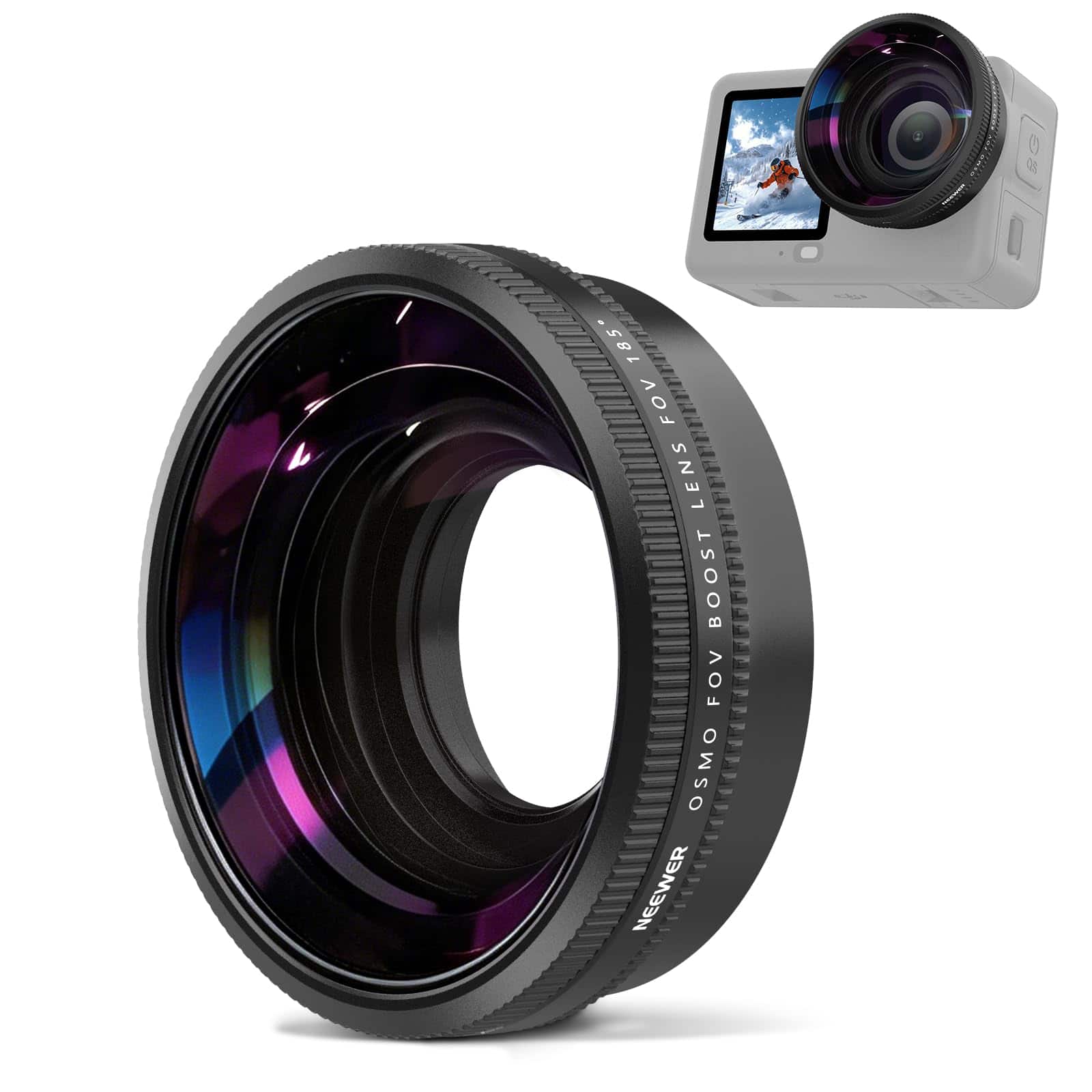 Neewer - 185° Wide Angle Lens for DJI Action 6 Only, Screw-On, 4-Element HD Glass, FL-B52