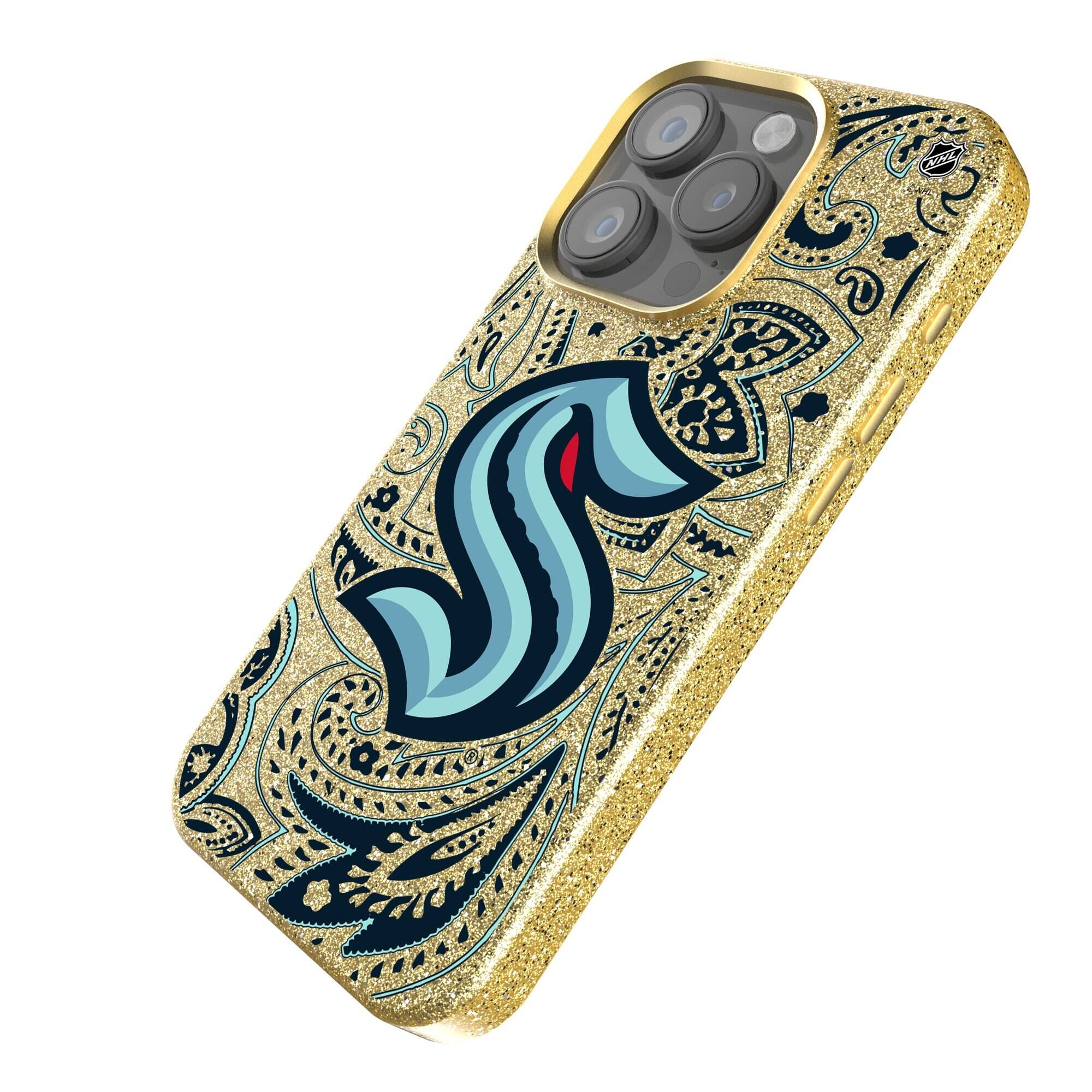 Alt View 1. Keyscaper - Gold Seattle Kraken Paisley Bling iPhone Case - 15 - Gold.
