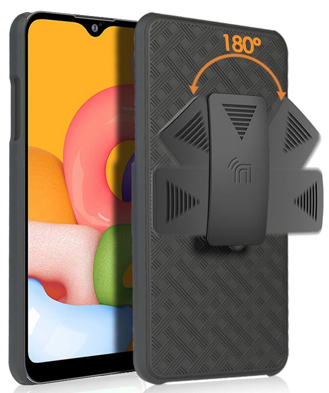 Alt View 3. Nakedcellphone - Case with Stand and Belt Clip Holster for Samsung Galaxy A01 - Black.