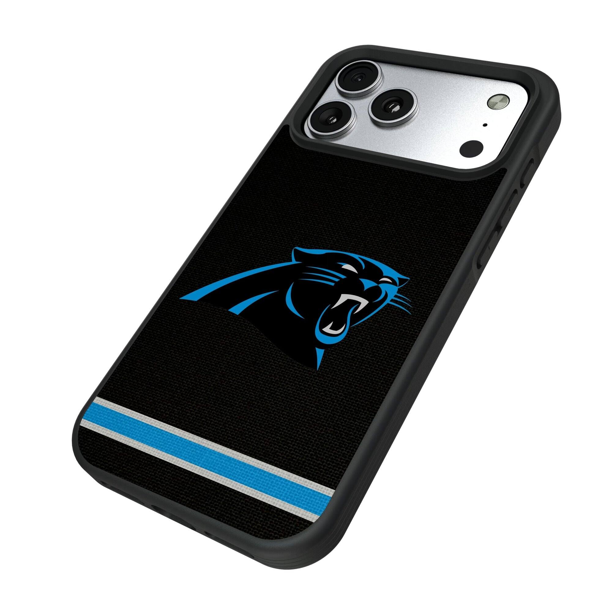 Alt View 1. Keyscaper - Carolina Panthers iPhone Stripe Design Bump Case - 13 Pro Max - Multicolor.