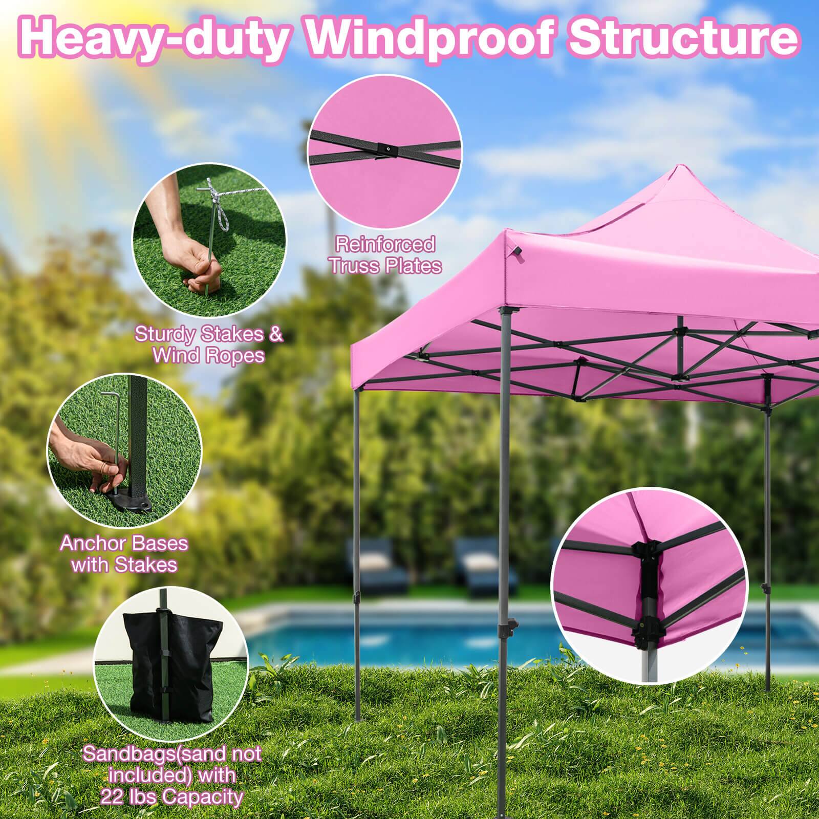 Heavy-duty Windproof Structure

- Reinforced Truss Plates
- Sturdy Stakes & Wind Ropes
- Anchor Bases with Stakes
- Sandbags (sand not included) with 22 lbs Capacity