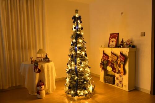 Alt View 4. Winado - 6FT Snow Flocked Christmas Tree Pop Up Pre-lit Artificial with Light Ornaments Collapsible for Holiday Indoor Decoration - Snowy Green.