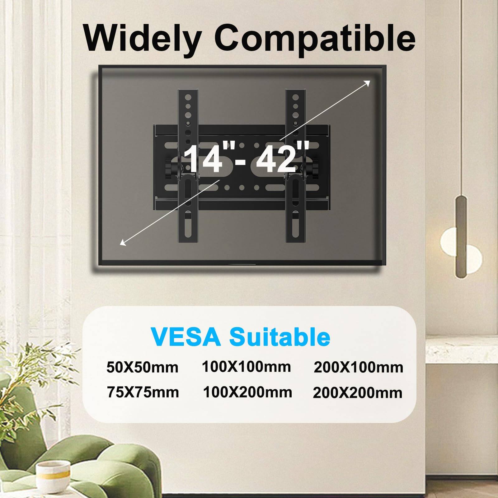 Widely Compatible 14" - 42" VESA Suitable 50X50mm 75X75mm 100X100mm 100X200mm 200X100mm 200X200mm