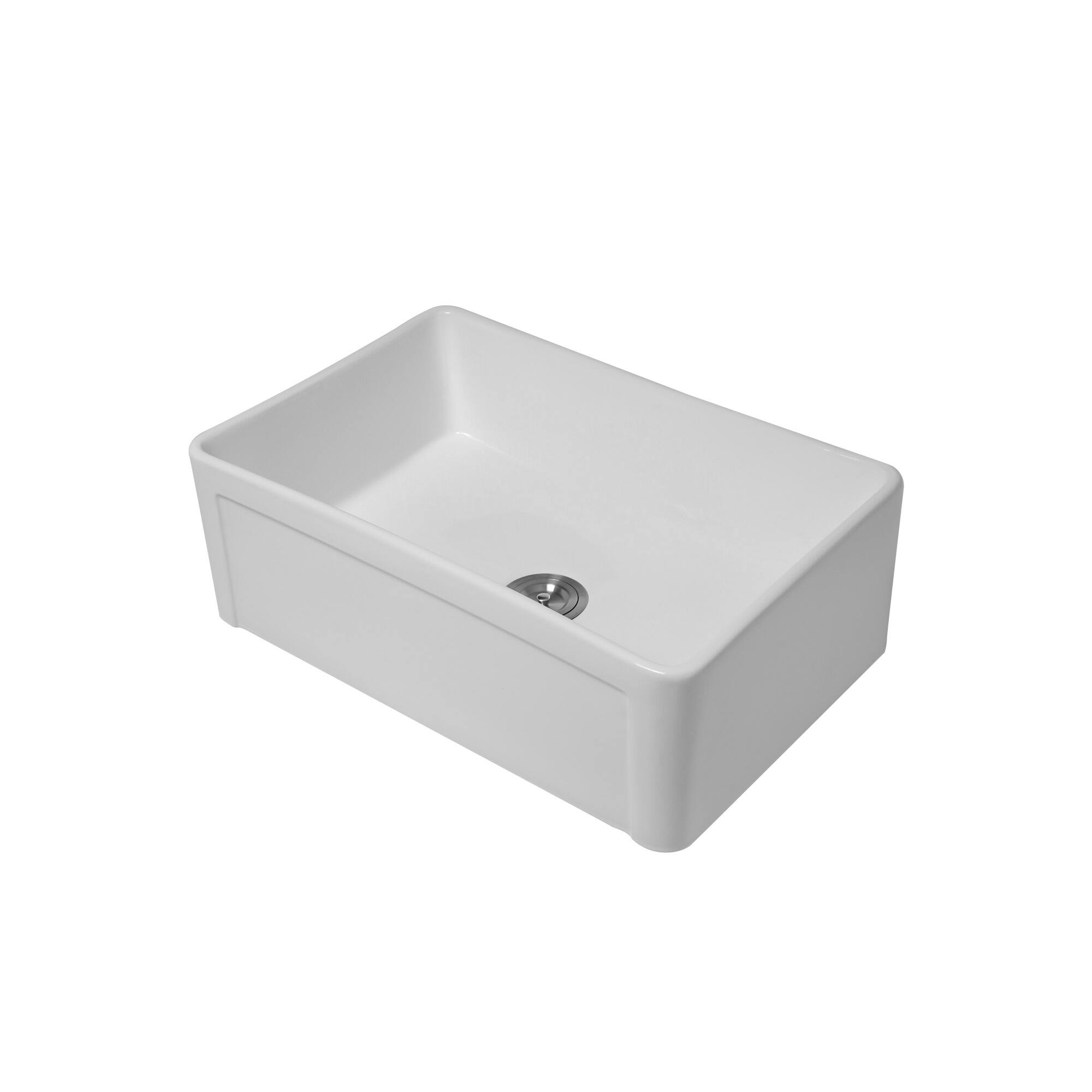 Alt View 2. TinyHomie - 30x20x9 Inch White Apron Front Porcelain Ceramic Single Bowl Farmhouse Kitchen Sink - White.