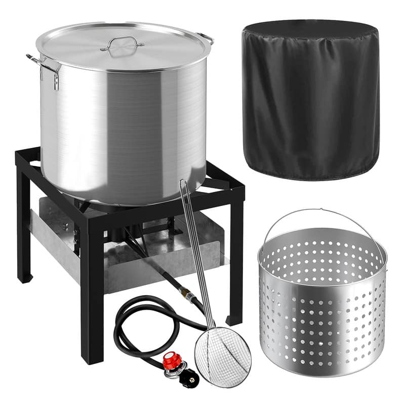 FODINGHILL - 50QT Aluminum Outdoor Crawfish & Crab Boiler with Basket, Skimmer & Cover, Seafood Boiling Kit - Silver