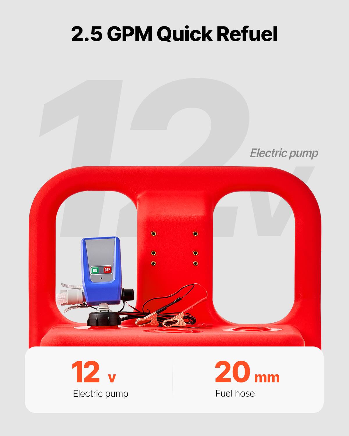 2.5 GPM Quick Refuel, 12 V Electric pump, 20 mm Fuel hose