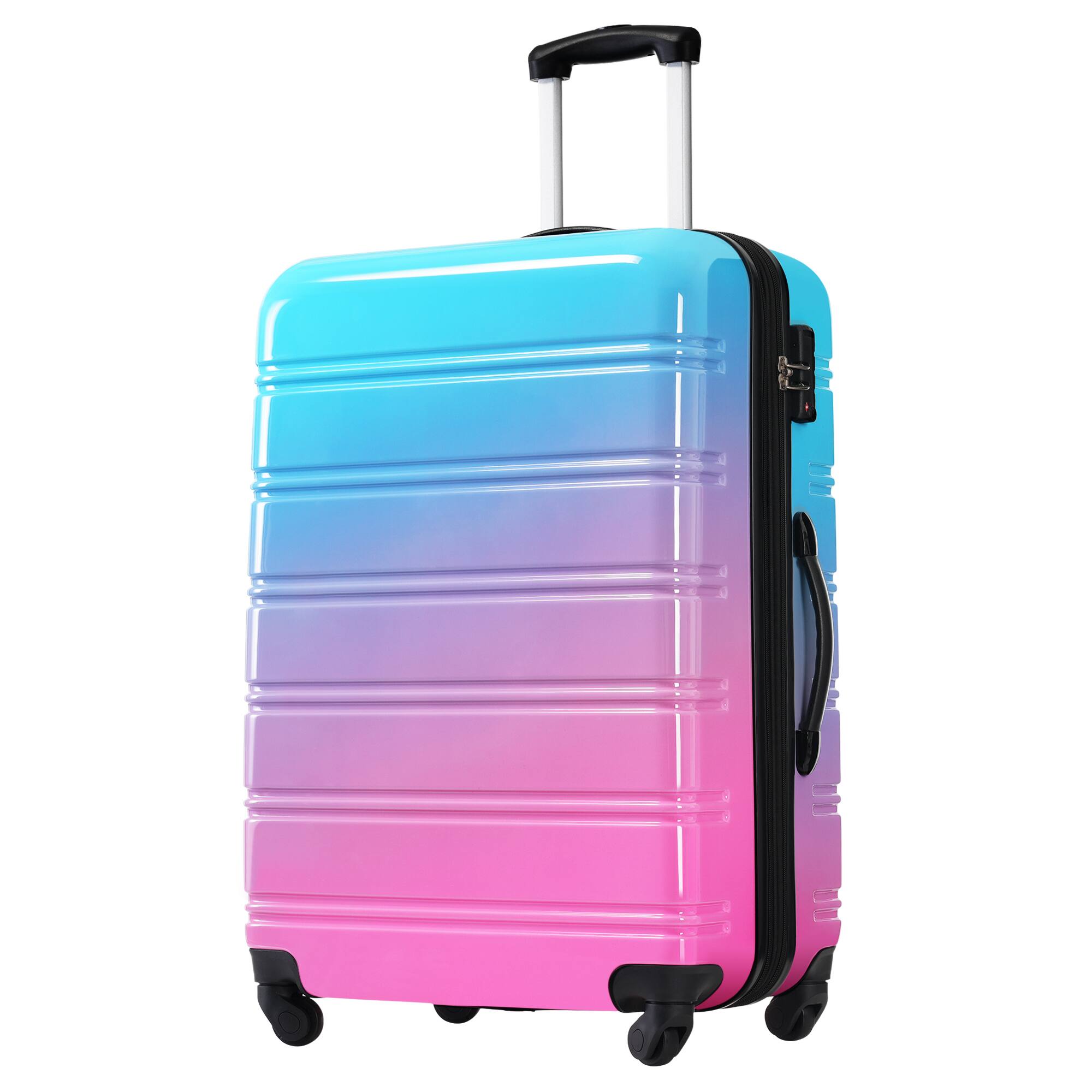 Left. APRILSOUL - Hardshell Luggage Sets 3 Piece Gradient Color Expandable Suitcase with Spinner Wheels and TSA Lock Blue and Red - Blue and Red.